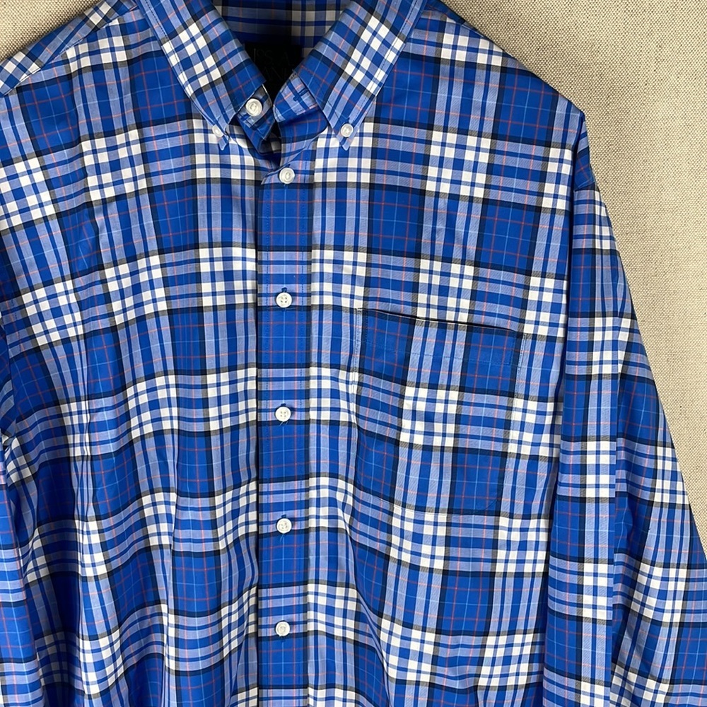 Jos. A. Bank > Blue Plaid Button Down Shirt Large - Picture 2 of 7